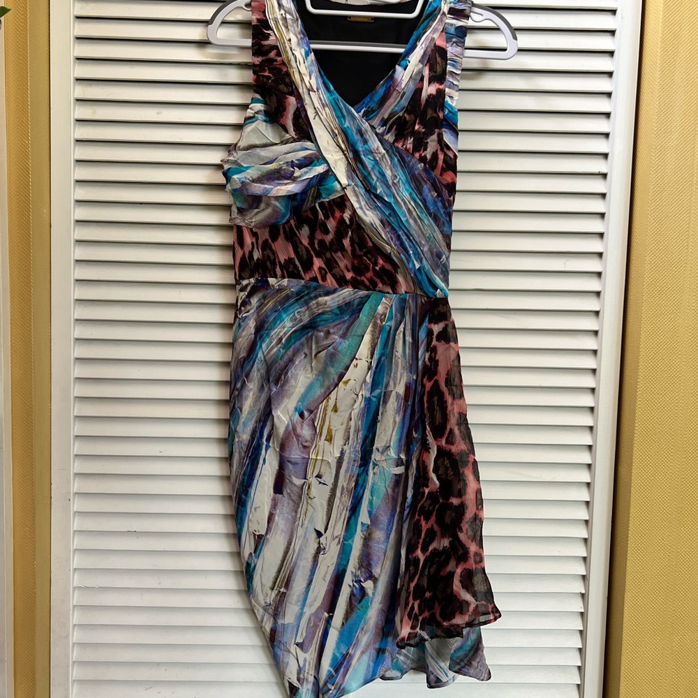 Rebecca Minkoff Leopard Abstract Silk Midi Dress Sleeveless V-Neck Size 2